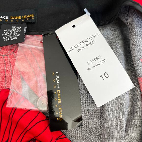 Grace Dane Lewis Workshop A-Line Black Red Sunflower Knee Lgth Mini Skirt 6 NWT - Picture 10 of 14